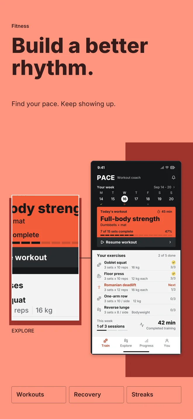 Coral Club palette in Feature Focus, a fictional fitness app screenshot example