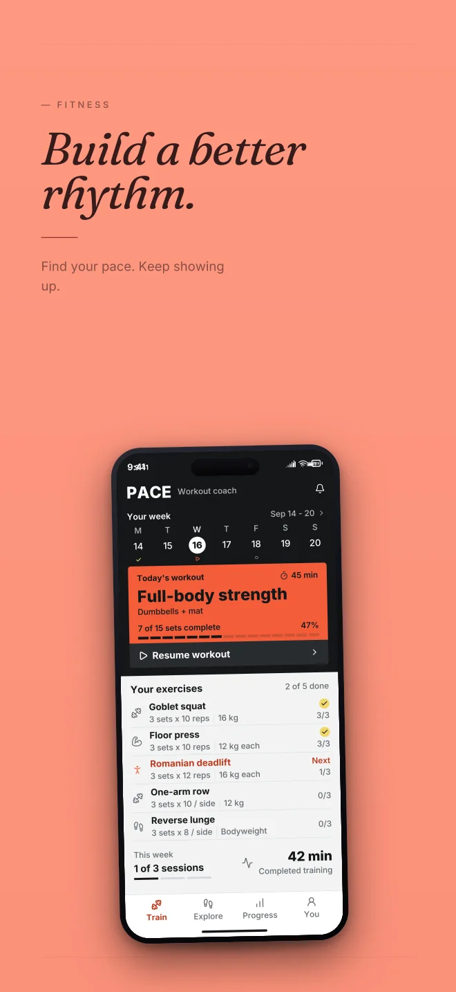 Coral Club palette in Minimal, a fictional fitness app screenshot example