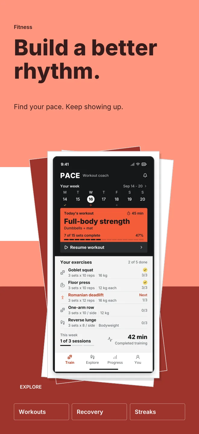 Coral Club palette in Playful Stack, a fictional fitness app screenshot example