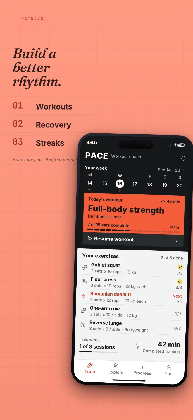 Coral Club palette in Specimen Grid, a fictional fitness app screenshot example