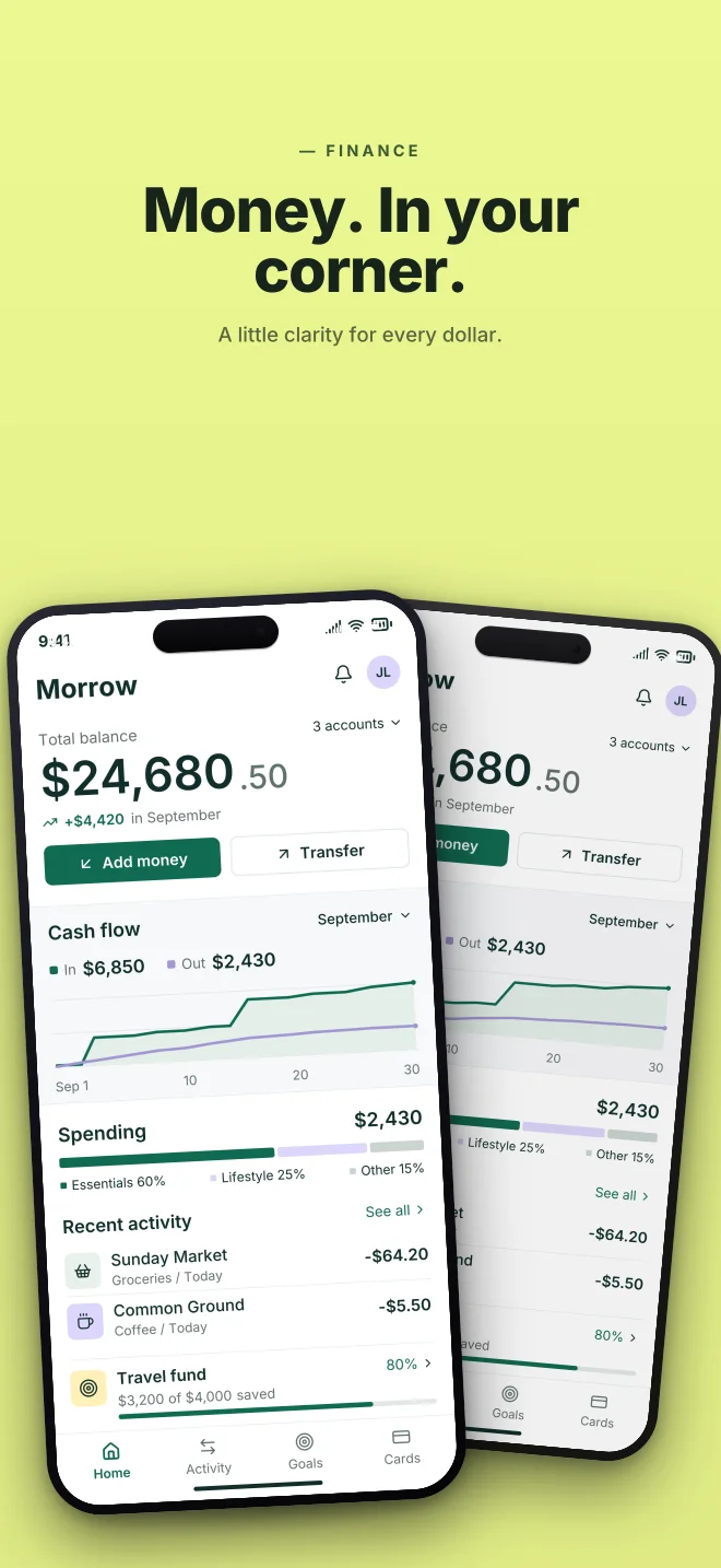 Electric palette in Angled Pair, a fictional finance app screenshot example