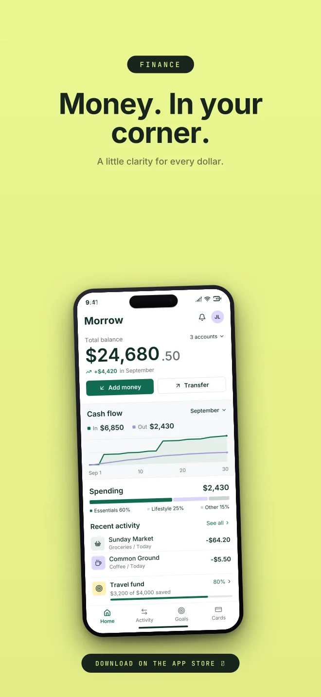 Electric palette in Closer Badge, a fictional finance app screenshot example