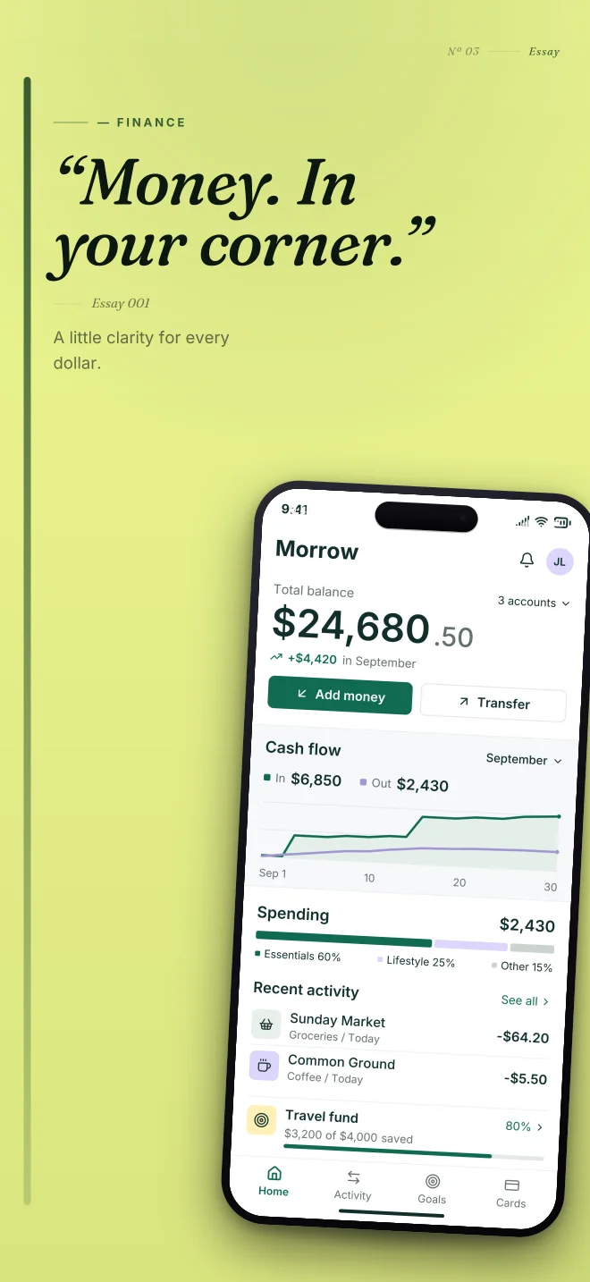 Electric palette in Editorial, a fictional finance app screenshot example