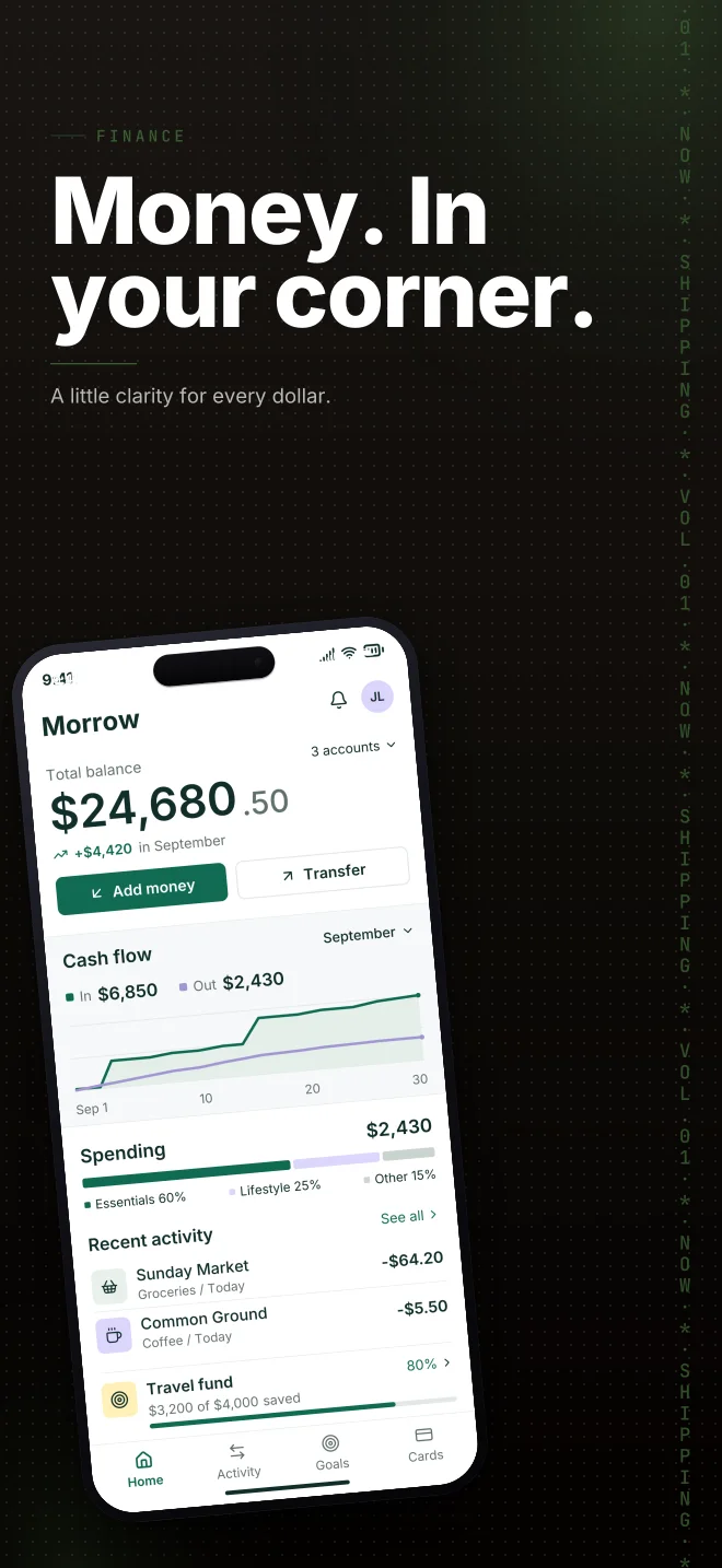 Electric palette in Marquee Scroll, a fictional finance app screenshot example