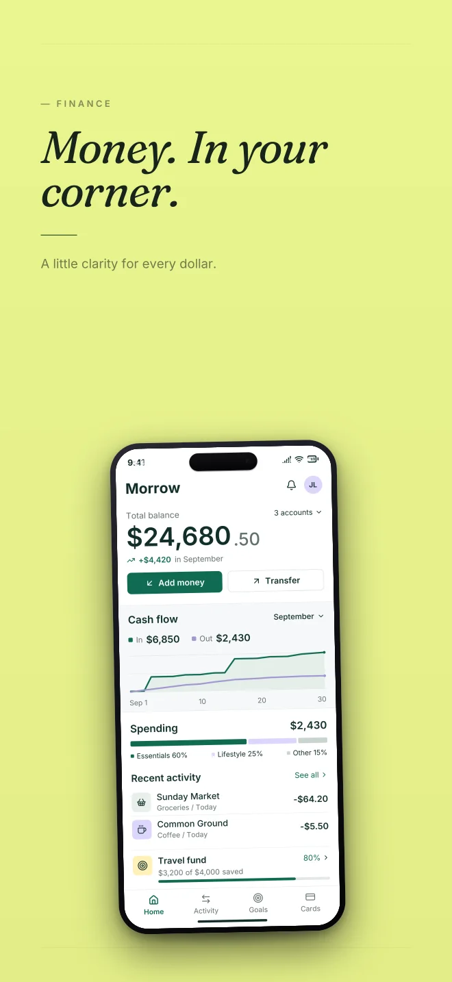 Electric palette in Minimal, a fictional finance app screenshot example