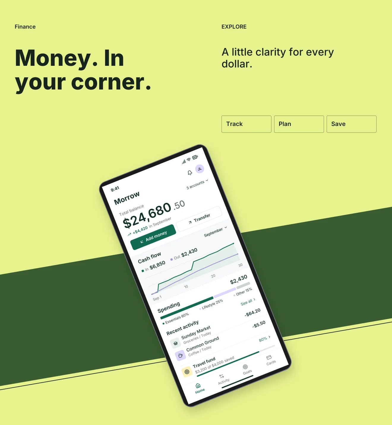 Electric palette in Panoramic Pair, a fictional finance app screenshot example