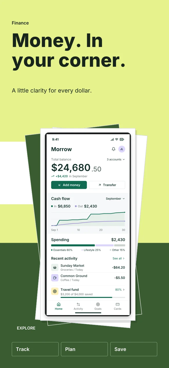 Electric palette in Playful Stack, a fictional finance app screenshot example
