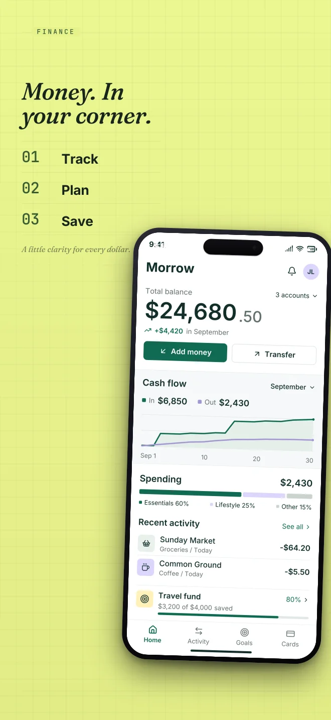 Electric palette in Specimen Grid, a fictional finance app screenshot example