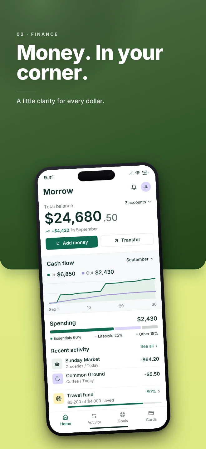 Electric palette in Split Bold, a fictional finance app screenshot example