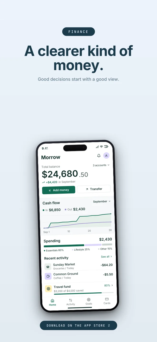 Glacier palette in Closer Badge, a fictional finance app screenshot example