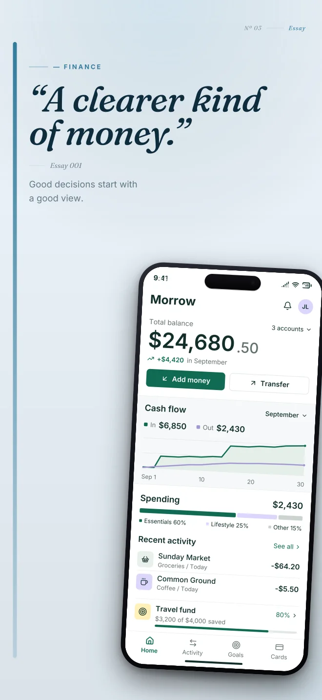 Glacier palette in Editorial, a fictional finance app screenshot example