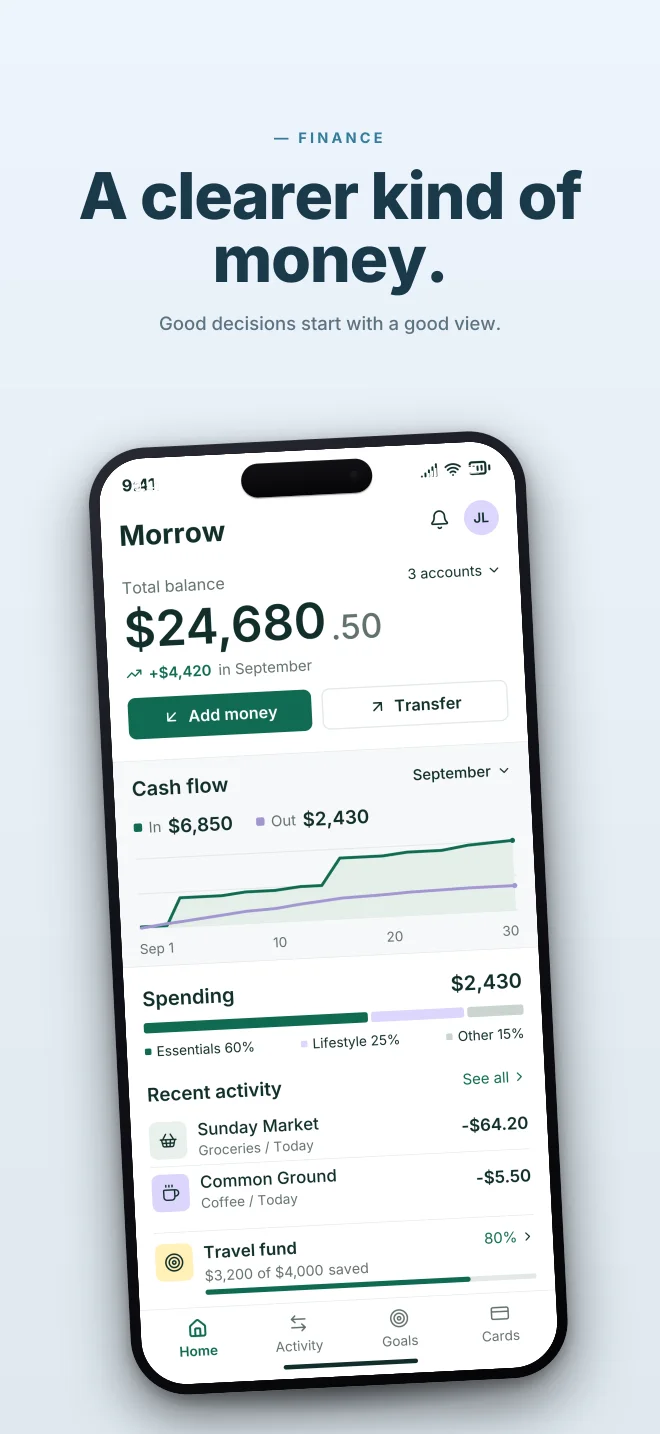 Glacier palette in Hero Lift, a fictional finance app screenshot example