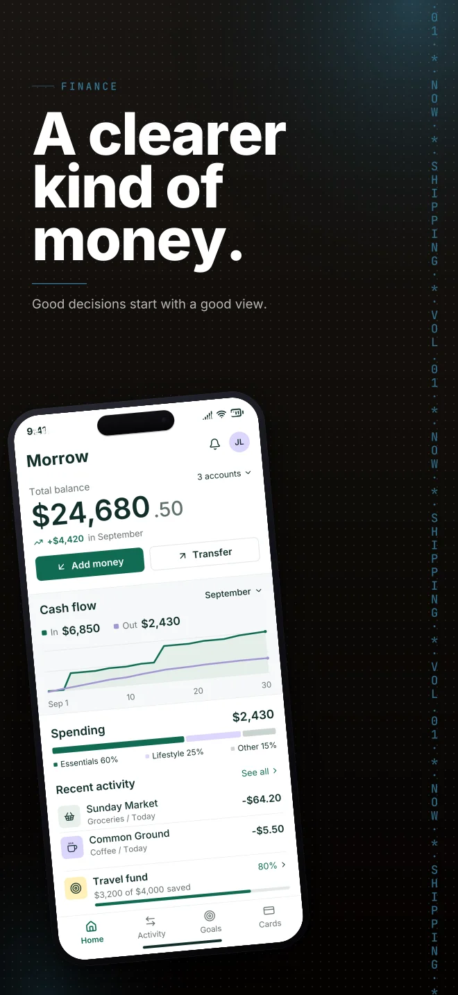 Glacier palette in Marquee Scroll, a fictional finance app screenshot example