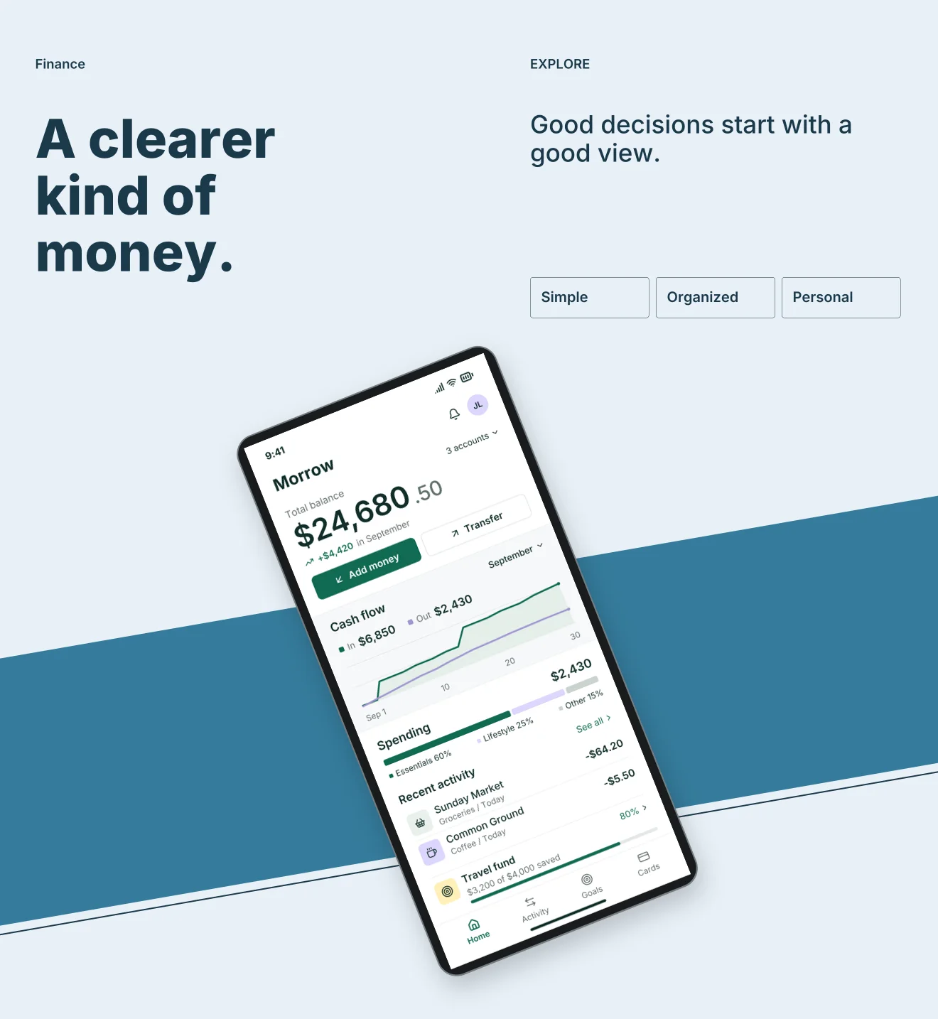 Glacier palette in Panoramic Pair, a fictional finance app screenshot example