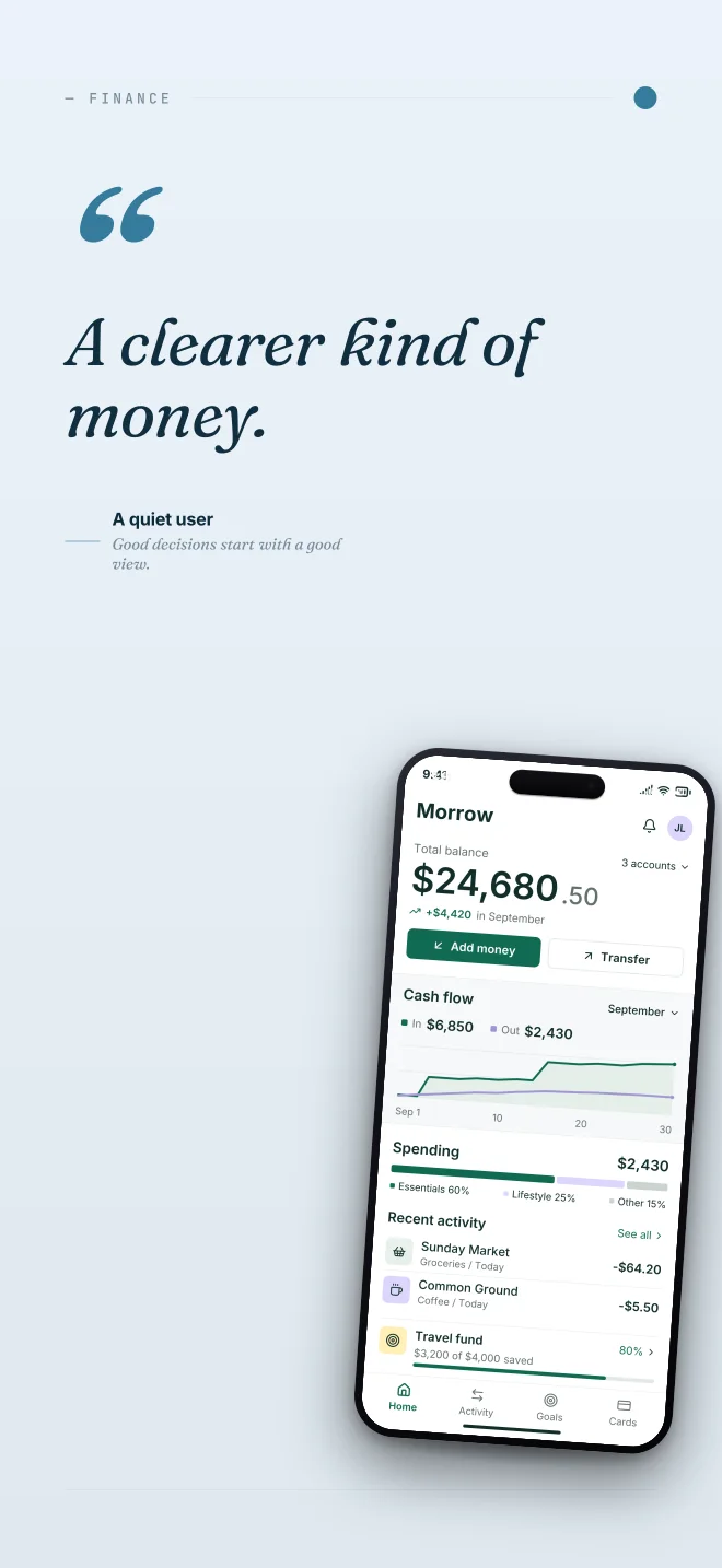 Glacier palette in Quote Card, a fictional finance app screenshot example