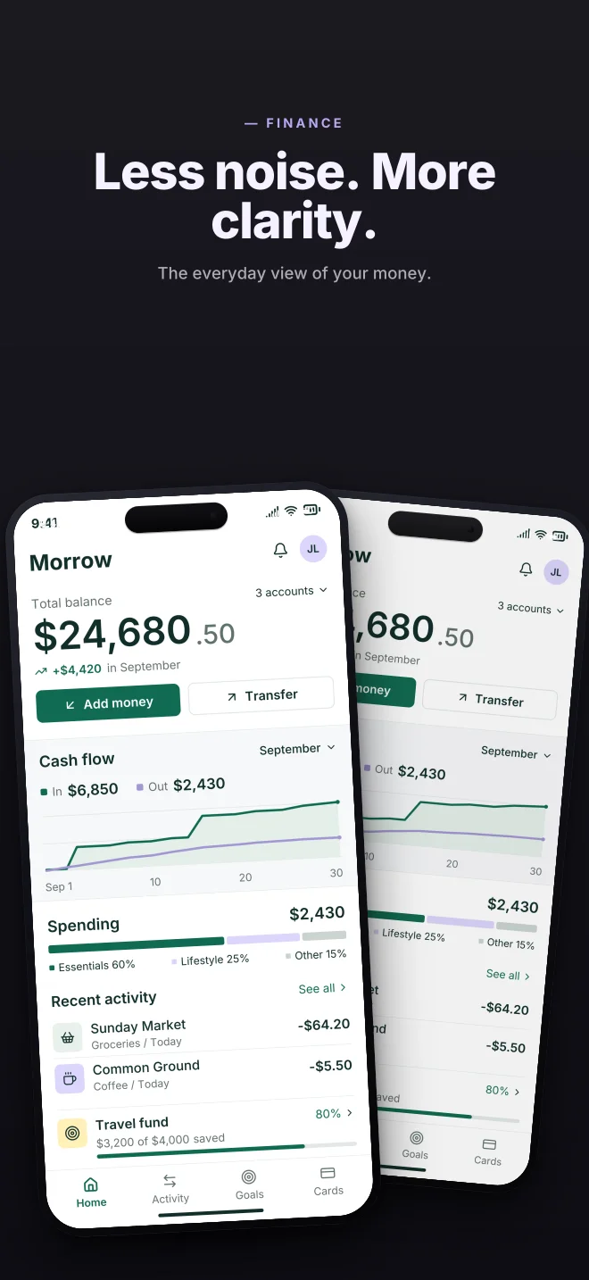 Ink palette in Angled Pair, a fictional finance app screenshot example