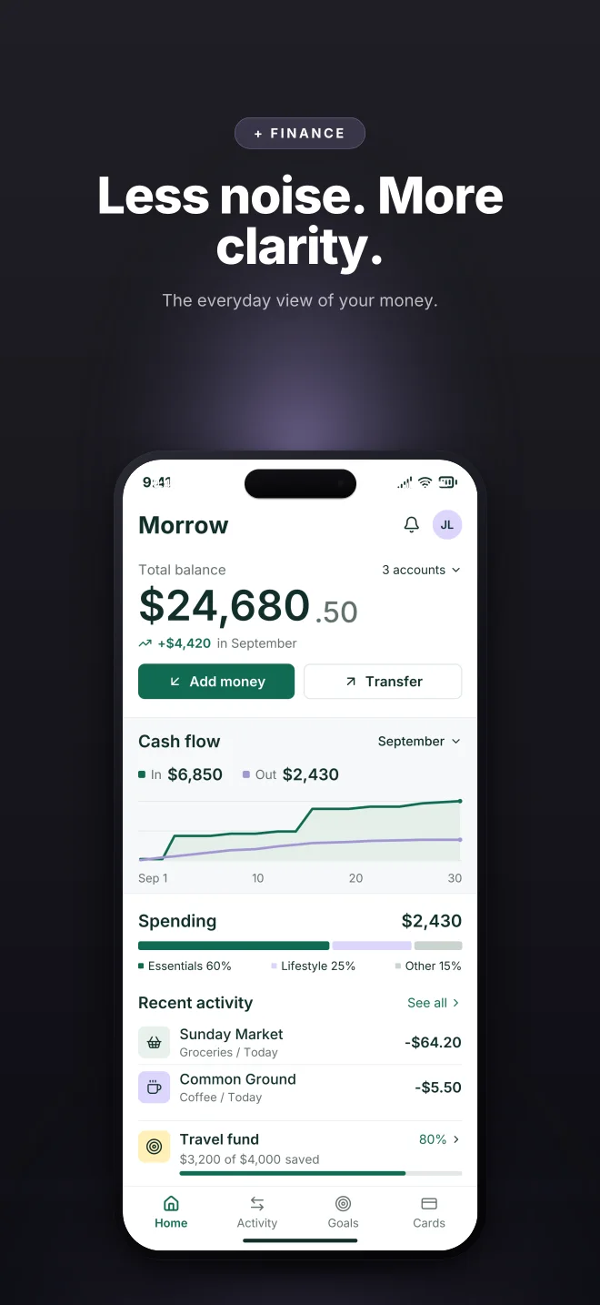 Ink palette in Dark Showcase, a fictional finance app screenshot example