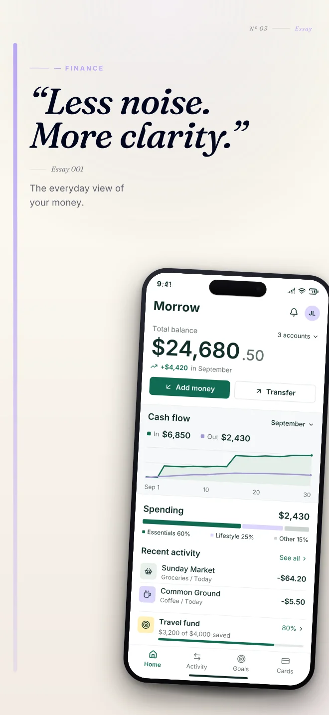Ink palette in Editorial, a fictional finance app screenshot example