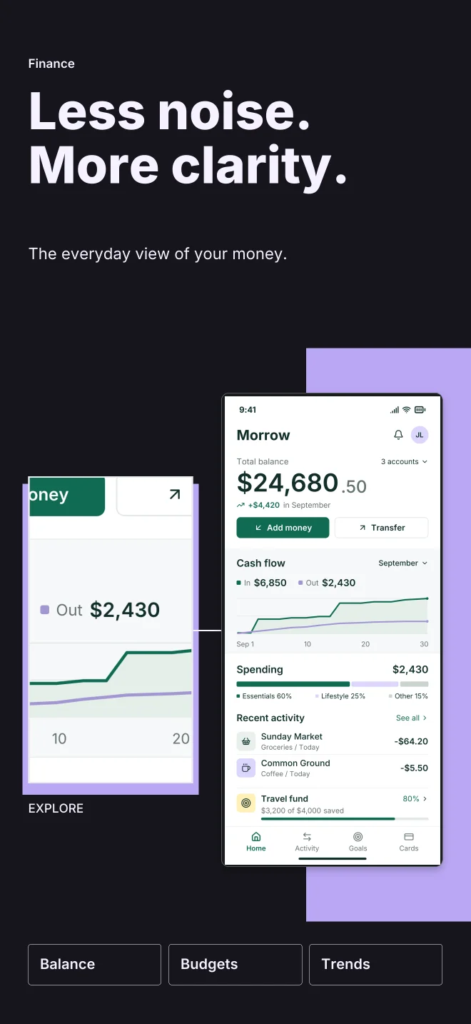Ink palette in Feature Focus, a fictional finance app screenshot example