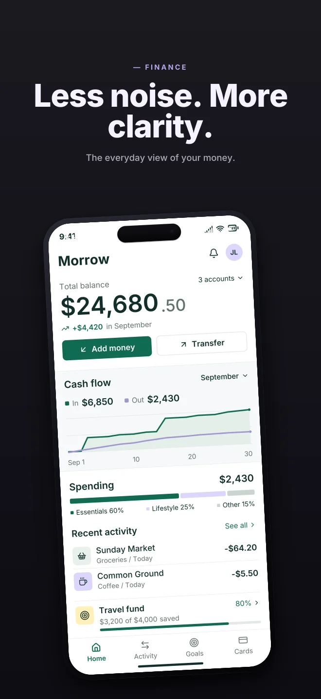 Ink palette in Hero Lift, a fictional finance app screenshot example
