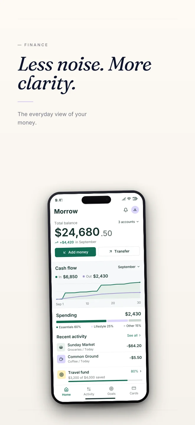 Ink palette in Minimal, a fictional finance app screenshot example