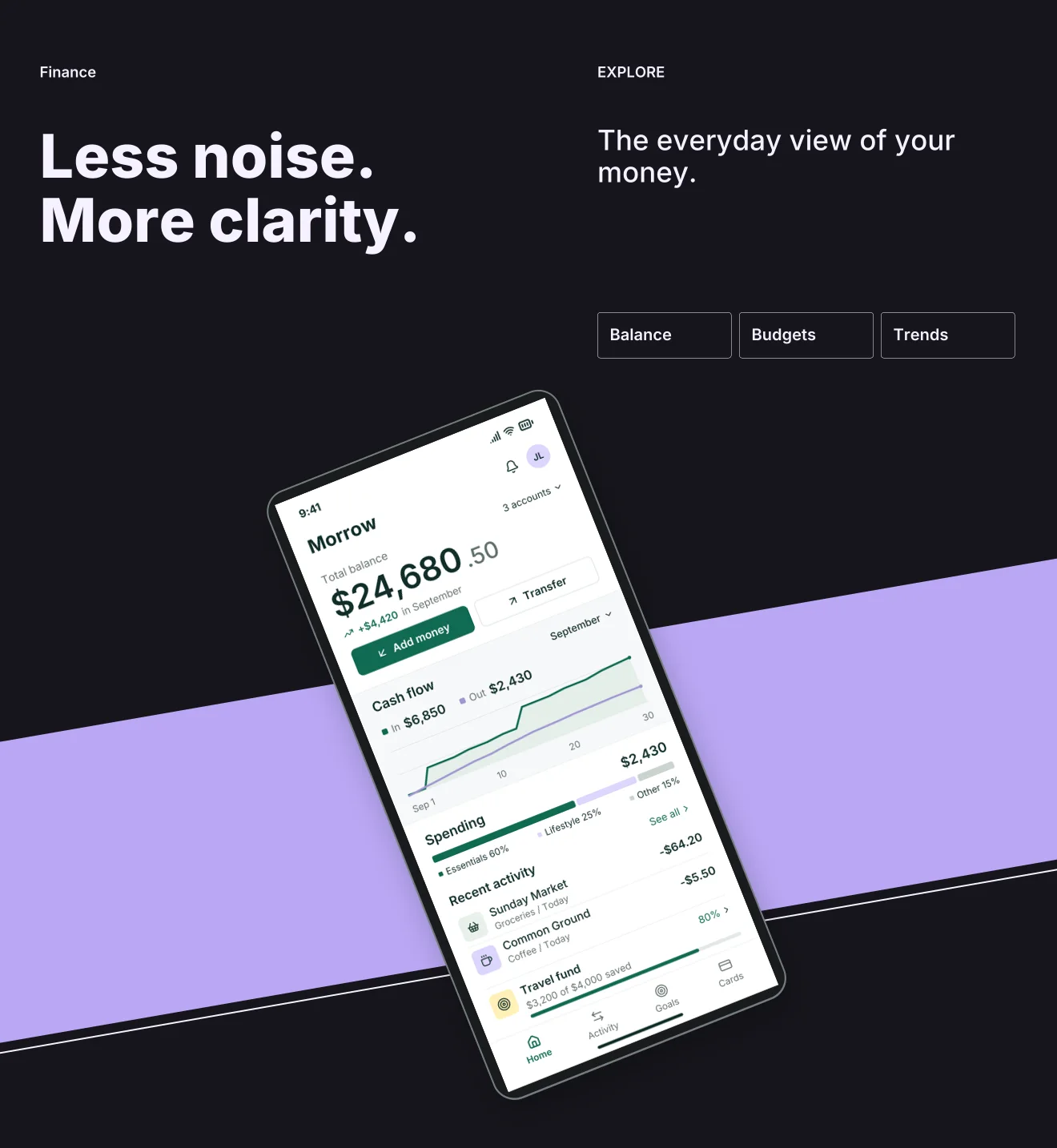 Ink palette in Panoramic Pair, a fictional finance app screenshot example