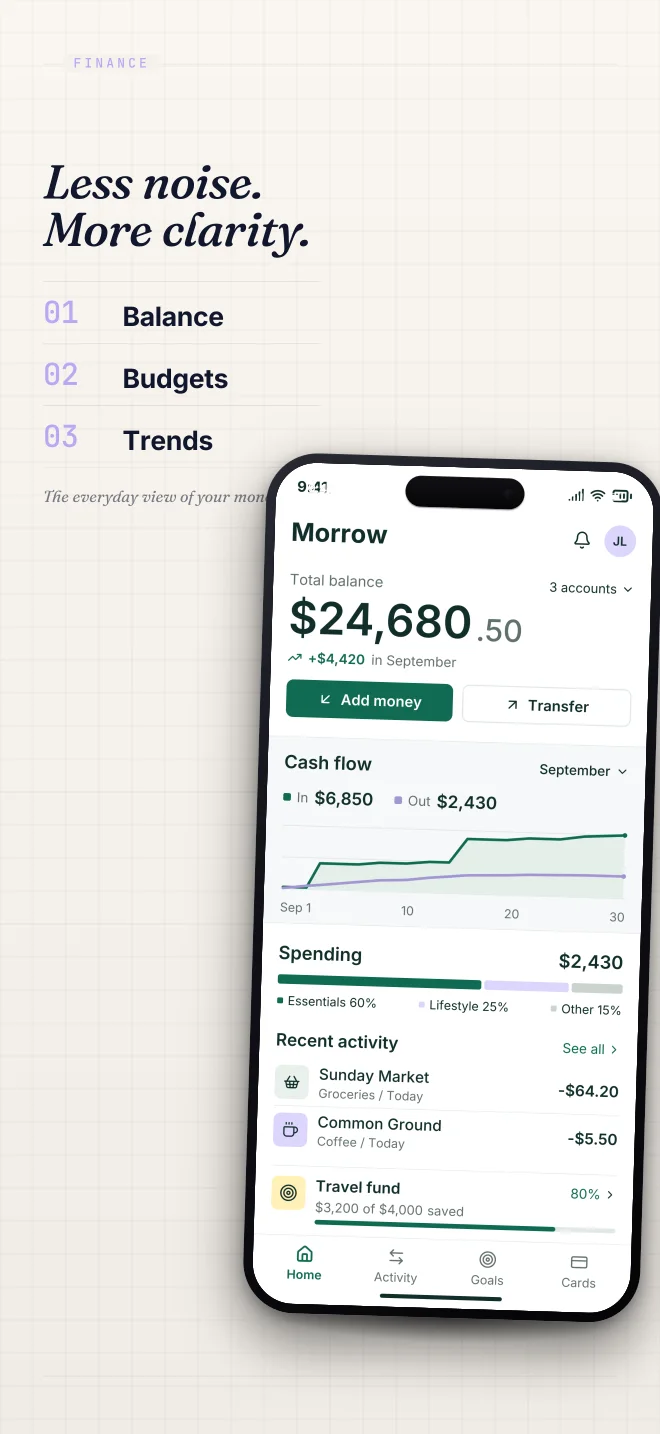 Ink palette in Specimen Grid, a fictional finance app screenshot example