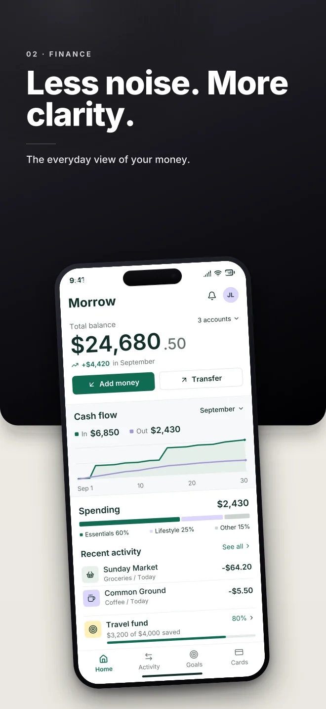 Ink palette in Split Bold, a fictional finance app screenshot example