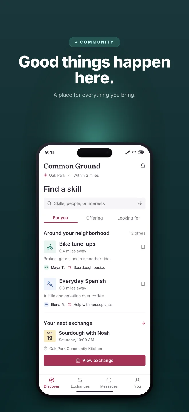 Lagoon palette in Dark Showcase, a fictional community app screenshot example
