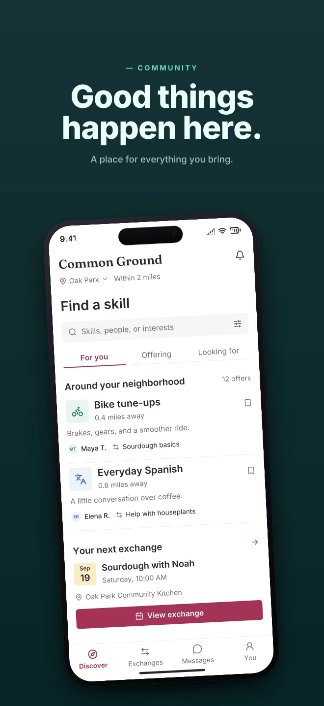Lagoon palette in Hero Lift, a fictional community app screenshot example