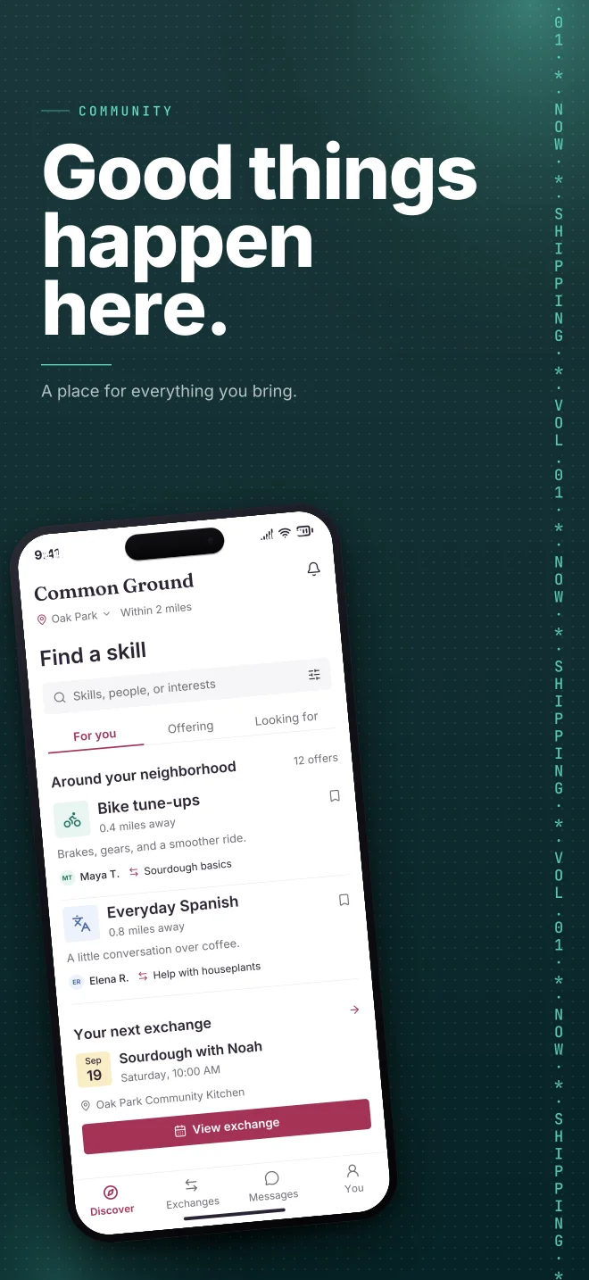 Lagoon palette in Marquee Scroll, a fictional community app screenshot example