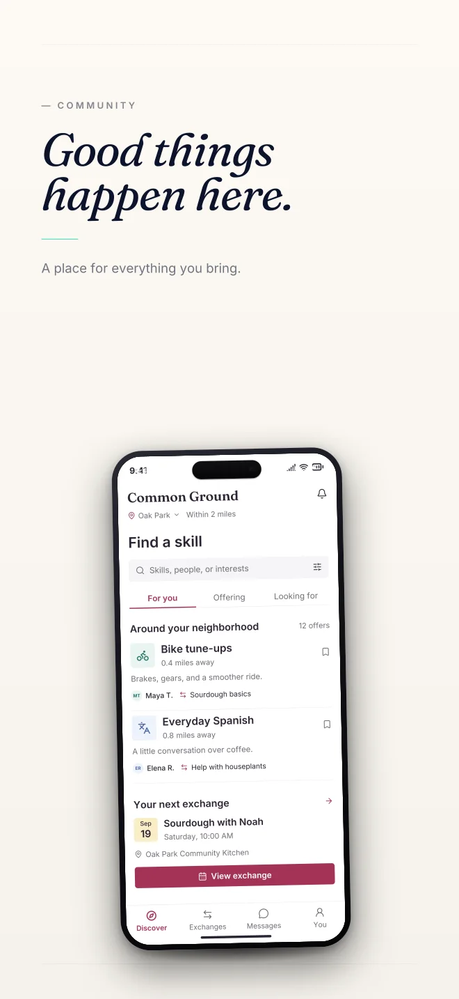 Lagoon palette in Minimal, a fictional community app screenshot example
