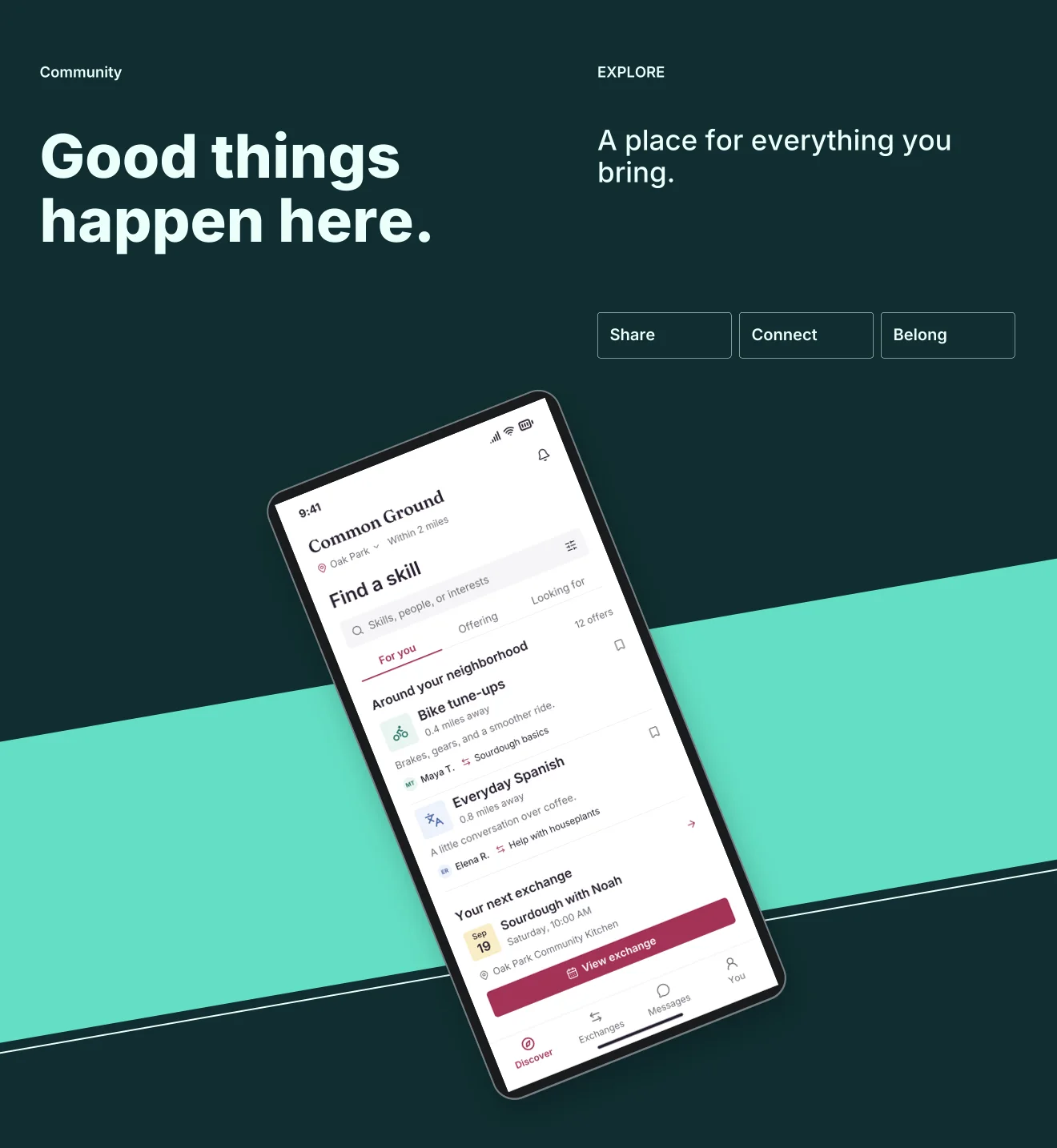 Lagoon palette in Panoramic Pair, a fictional community app screenshot example