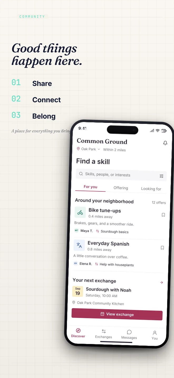 Lagoon palette in Specimen Grid, a fictional community app screenshot example