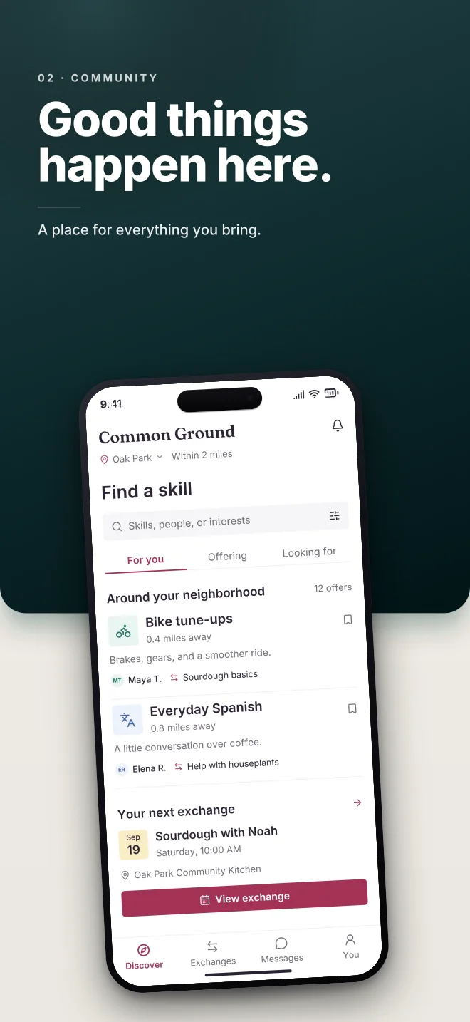 Lagoon palette in Split Bold, a fictional community app screenshot example