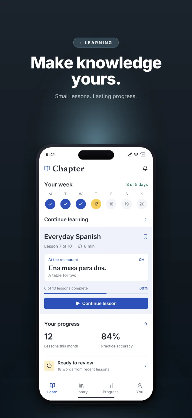 Midnight palette in Dark Showcase, a fictional learning app screenshot example