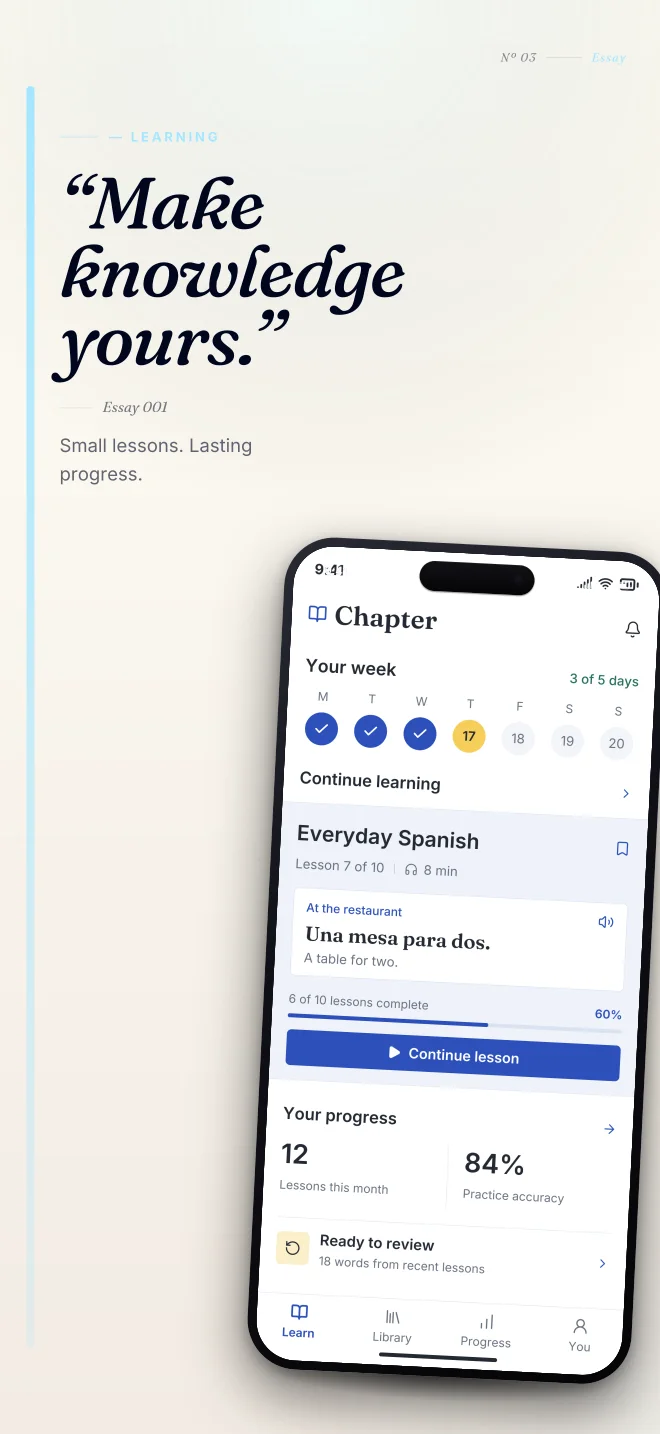 Midnight palette in Editorial, a fictional learning app screenshot example