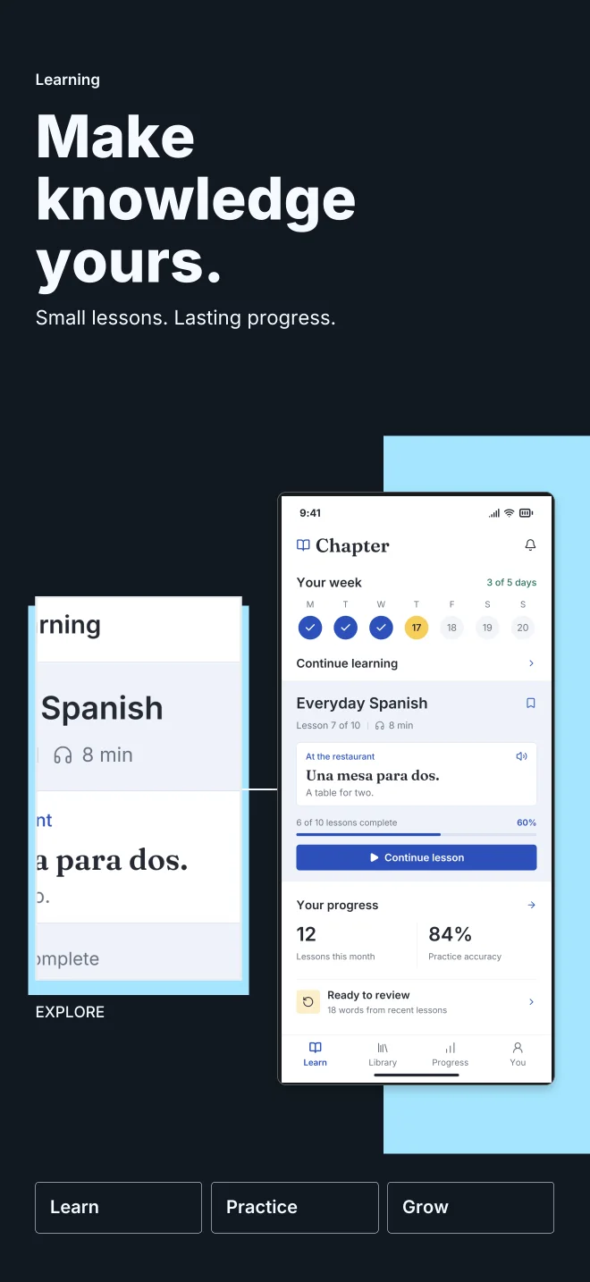 Midnight palette in Feature Focus, a fictional learning app screenshot example