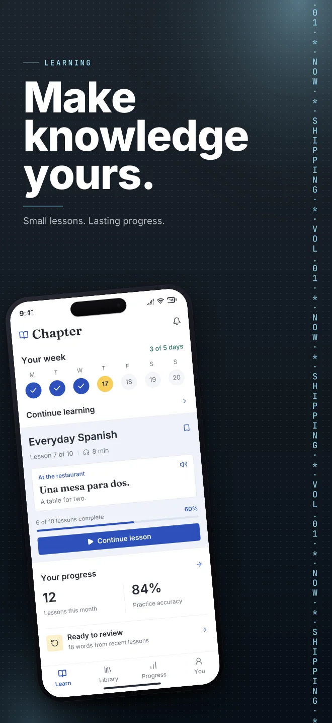 Midnight palette in Marquee Scroll, a fictional learning app screenshot example