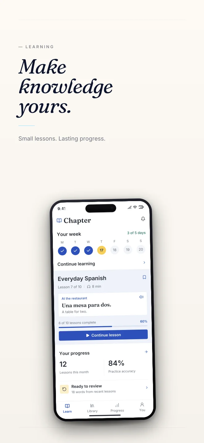 Midnight palette in Minimal, a fictional learning app screenshot example