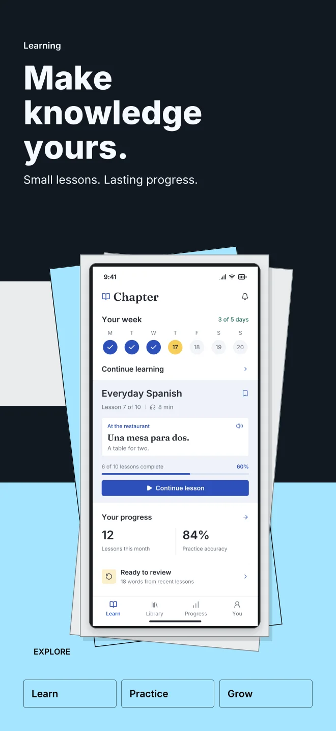 Midnight palette in Playful Stack, a fictional learning app screenshot example