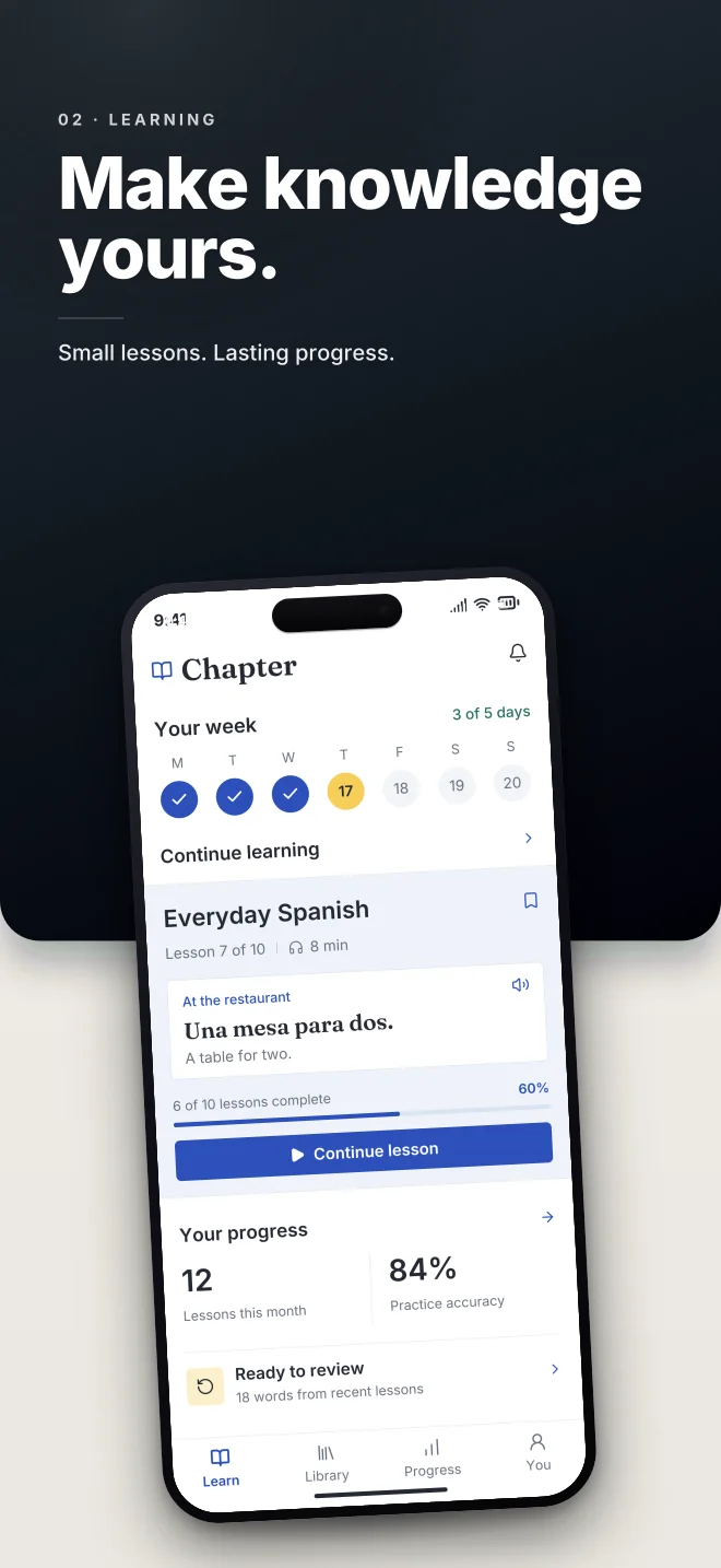 Midnight palette in Split Bold, a fictional learning app screenshot example