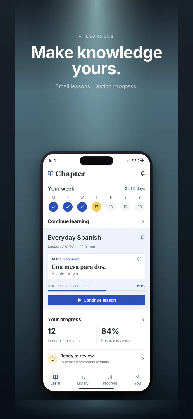 Midnight palette in Spotlight Vault, a fictional learning app screenshot example