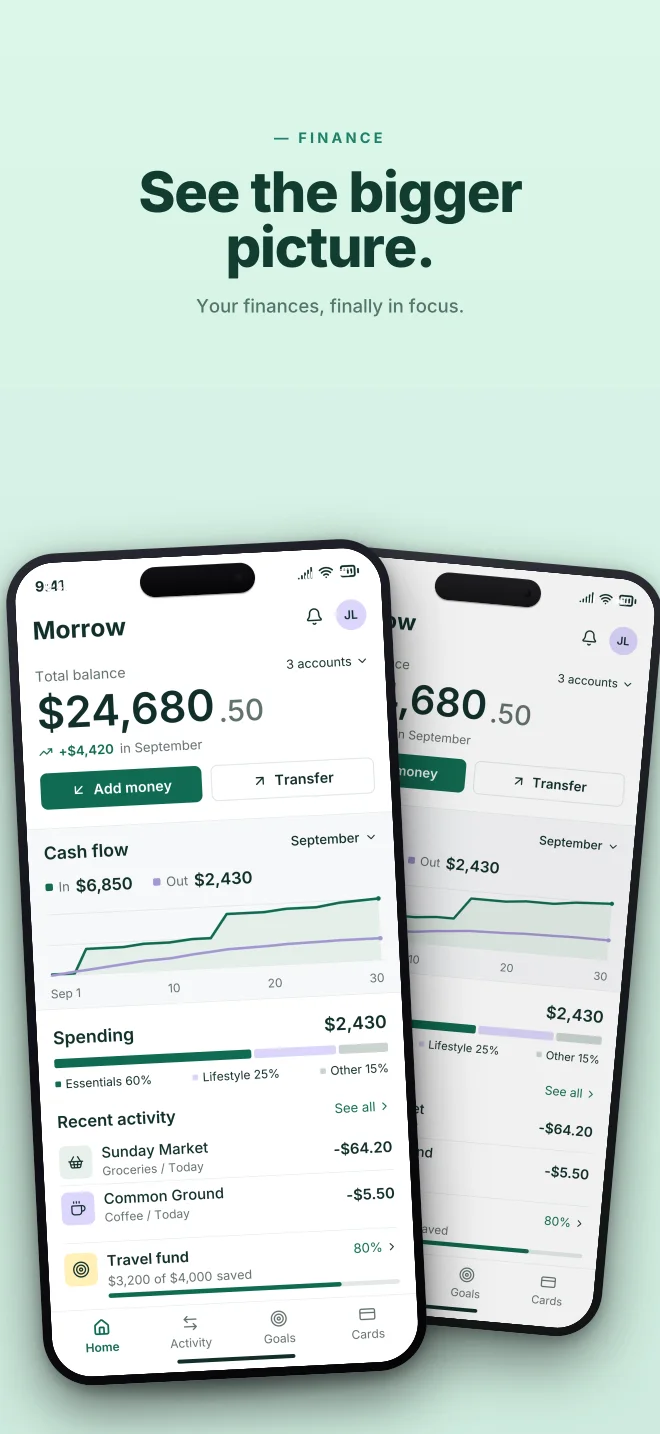 Mint Condition palette in Angled Pair, a fictional finance app screenshot example