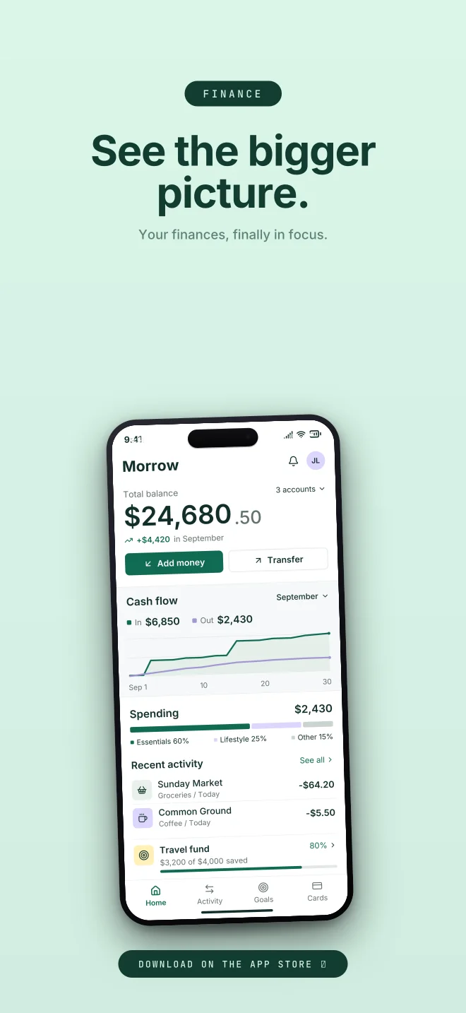 Mint Condition palette in Closer Badge, a fictional finance app screenshot example
