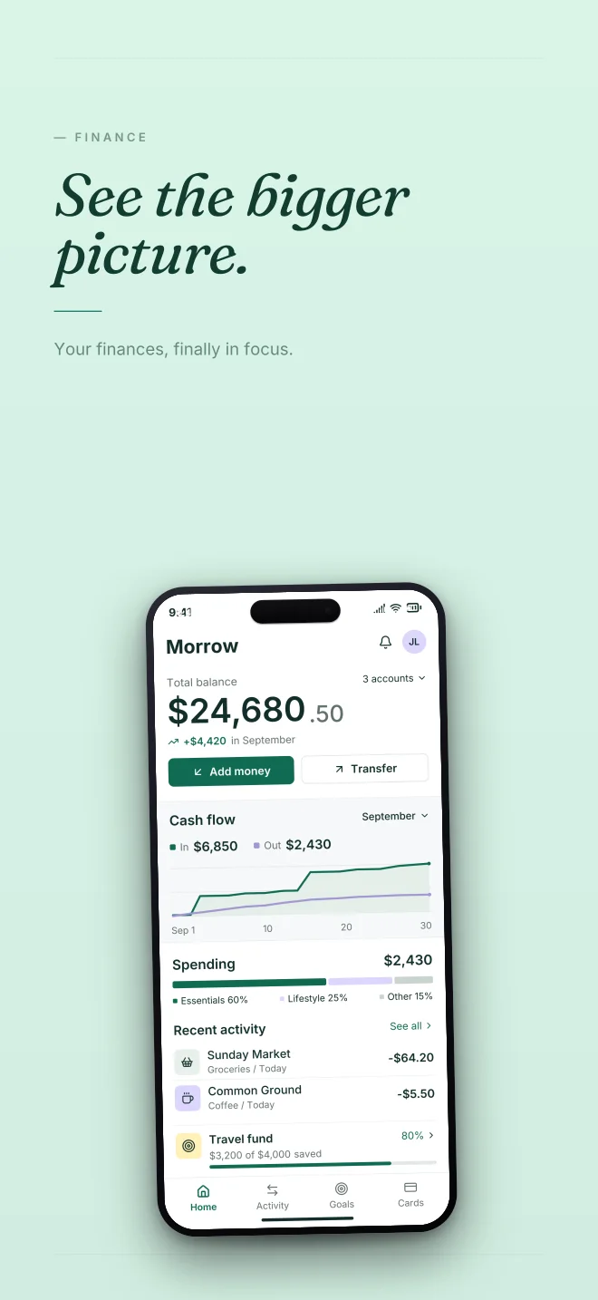 Mint Condition palette in Minimal, a fictional finance app screenshot example