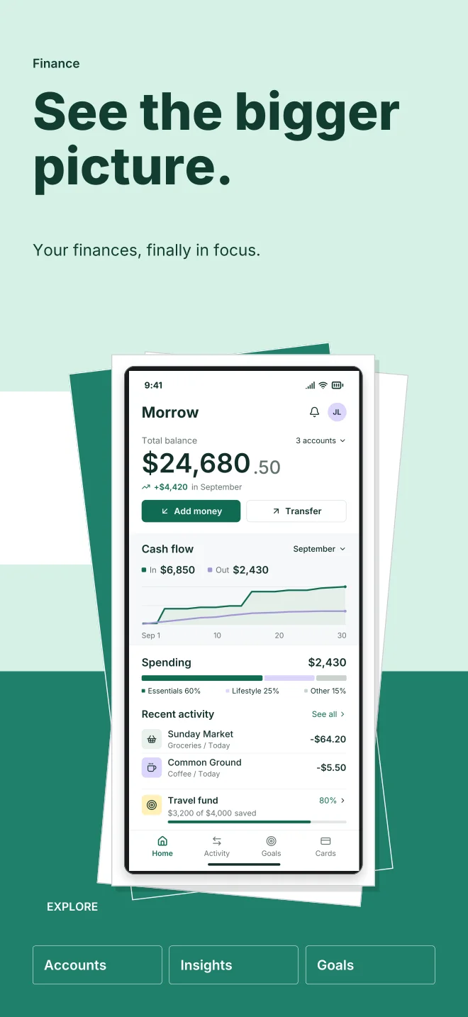 Mint Condition palette in Playful Stack, a fictional finance app screenshot example