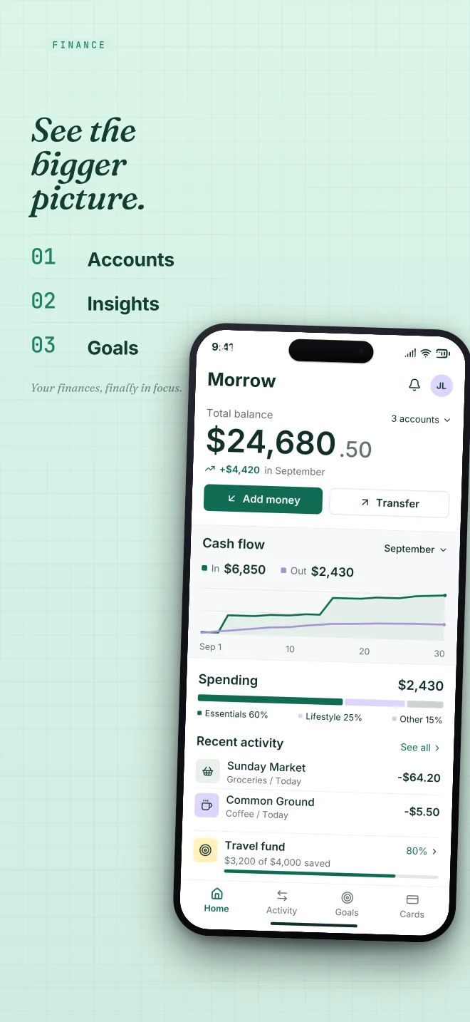 Mint Condition palette in Specimen Grid, a fictional finance app screenshot example