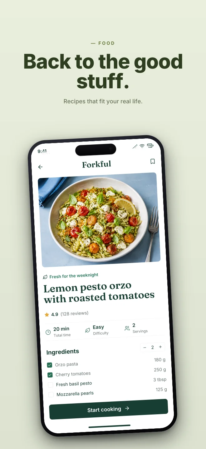 Olive Grove palette in Hero Lift, a fictional food app screenshot example
