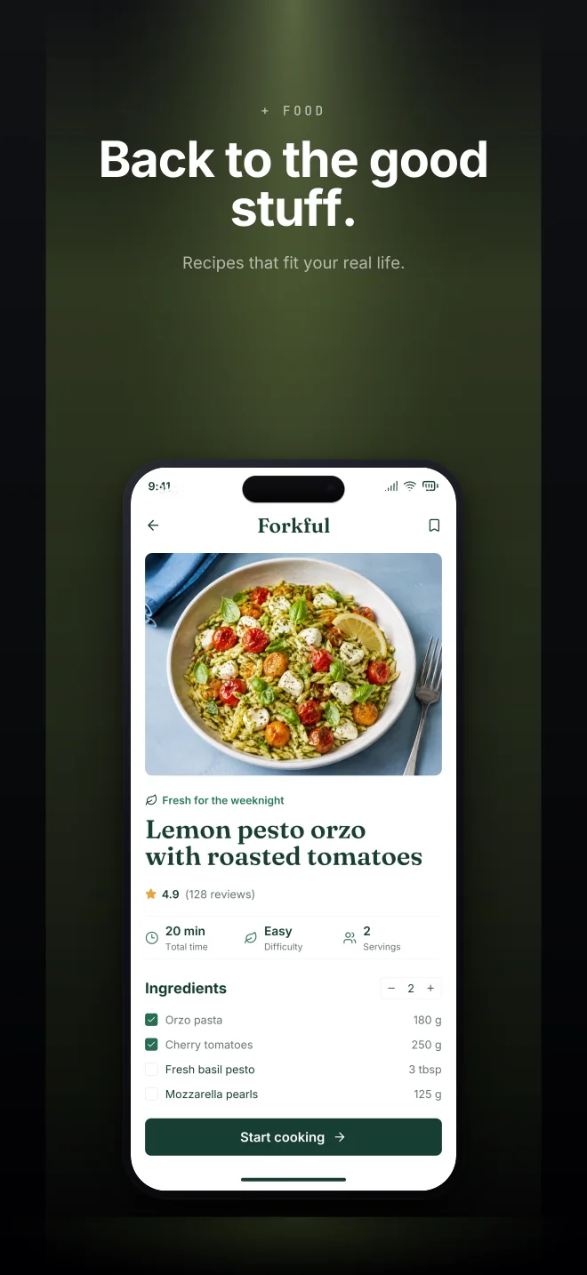 Olive Grove palette in Spotlight Vault, a fictional food app screenshot example